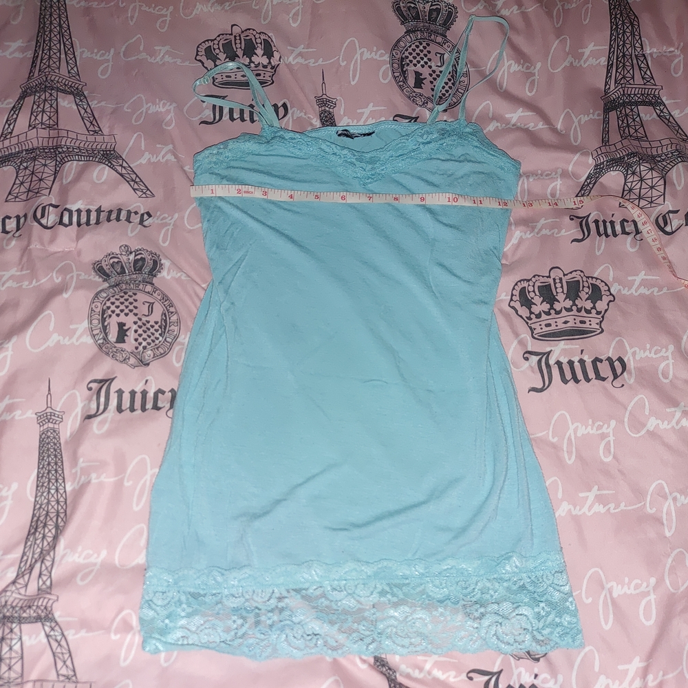 Tiffany Blue Lace Trim Cami Top S XS - Picture 3 of 4